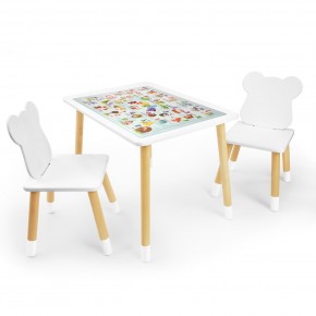 Детский комплект стол и два стула Мишка Rolti Baby с накладкой Алфавит (белая столешница/белое сиденье/береза ножки) в Дегтярске - degtyarsk.ok-mebel.com | фото