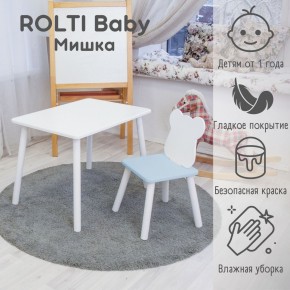 Детский комплект стол и стул «Мишка» Rolti Baby  (голубая столешница/голубое сиденье/белые ножки) в Дегтярске - degtyarsk.ok-mebel.com | фото