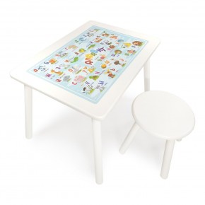 Детский комплект стол и табурет круглый Rolti Baby с накладкой Алфавит (белая столешница/белое сиденье/белые ножки) в Дегтярске - degtyarsk.ok-mebel.com | фото