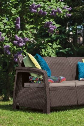 Диван пластиковый Корфу Макс (Corfu love seat max) коричневый в Дегтярске - degtyarsk.ok-mebel.com | фото 2