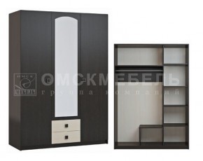 Шкаф 3-х дверный с 2 ящиками с зеркалом Шк51 МС Люсси (венге/дуб девон) в Дегтярске - degtyarsk.ok-mebel.com | фото