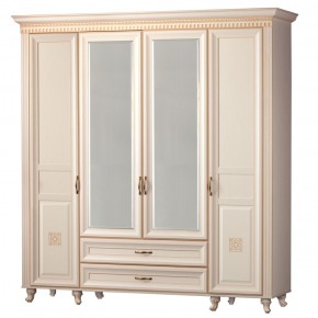 Шкаф для одежды 4-дверный с зеркалом №493 Марлен кремовый белый в Дегтярске - degtyarsk.ok-mebel.com | фото