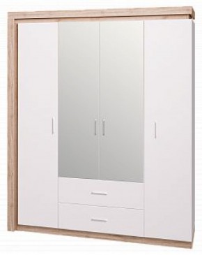 Шкаф для одежды с ящиками 4-х створчатый с зеркалом Люмен 16 в Дегтярске - degtyarsk.ok-mebel.com | фото