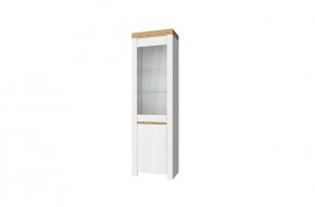 Шкаф с витриной  1V1D, TAURUS, цвет белый/дуб вотан в Дегтярске - degtyarsk.ok-mebel.com | фото