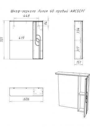 Шкаф-зеркало Лилия 60 правый АЙСБЕРГ (DA2009HZ) в Дегтярске - degtyarsk.ok-mebel.com | фото 5